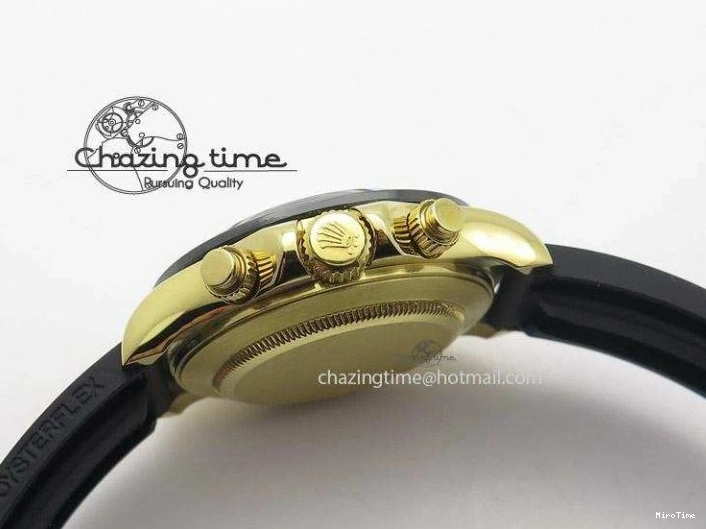 MiroTime 0512 TopPick Daytona YG BP Maker Black Dial Gold Subdial Sticks Markers On Rubber Strap A7750@ 4013